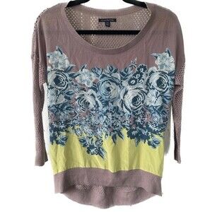 American Eagle Outfitter Silk Blend Floral Pointelle Knit Mix Media Sweater XS